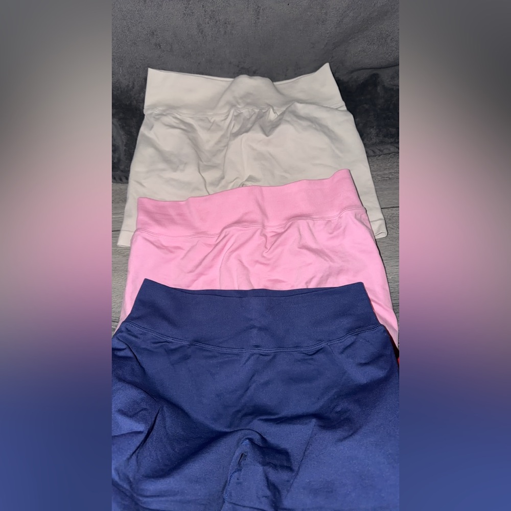 3 PACK ! Beige , Pink and Navy Blue High-Waisted Work Out Shorts